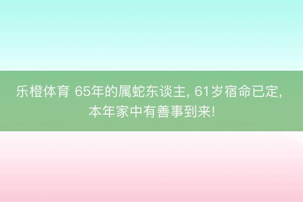乐橙体育 65年的属蛇东谈主， 61岁宿命已定， 本年家中有善事到来!